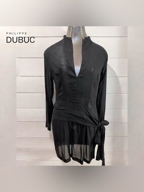 DUBUC • Black Sheer Tunic • Size 8